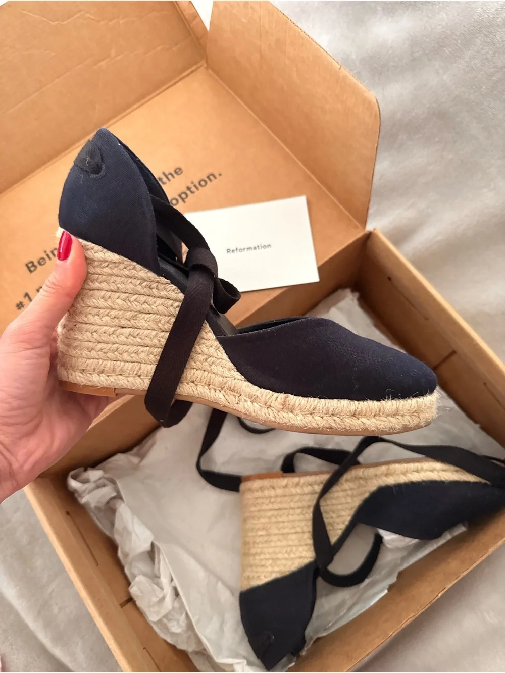 Reformation Black Espadrille Wedge Sandals